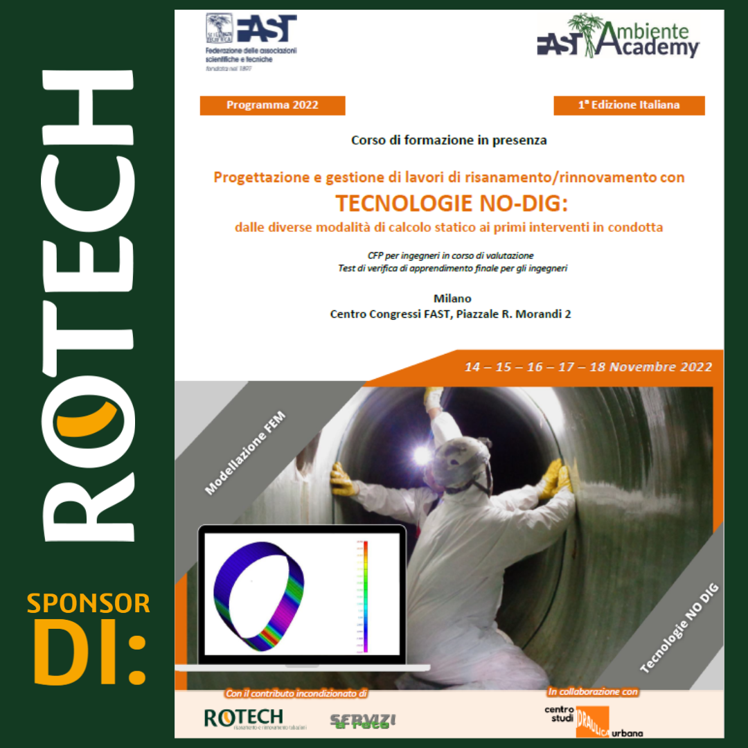 14-18 Novembre: secondo modulo del corso Progettazione e gestione di lavori di risanamento/rinnovamento con TECNOLOGIE NO-DIG. dalle diverse modalità di calcolo statico ai primi interventi in condotta."