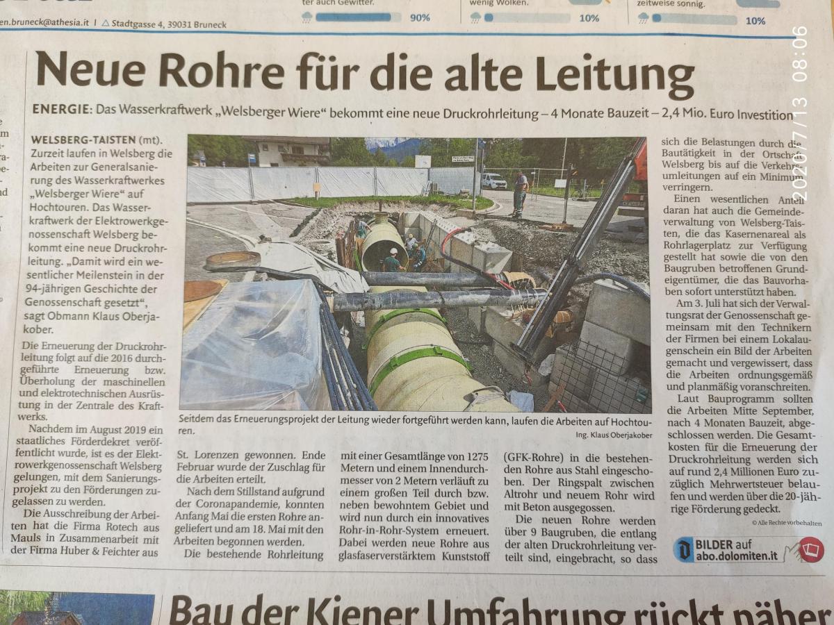 Sanierung der Druckrohrleitung in Welsberg